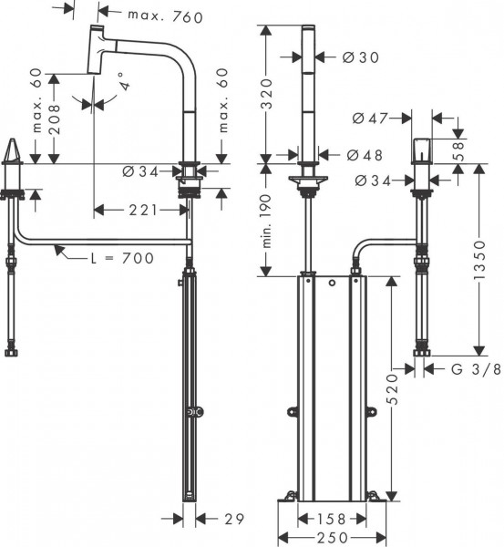 Keukenkraan Met Handdouche Hansgrohe Metris Select M71 sBox 1jet 200mm Chroom