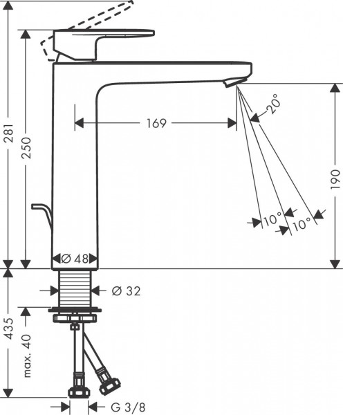 Hansgrohe Vernis wastafelkraan 108 highriser zonder waste mat zwart 71582670