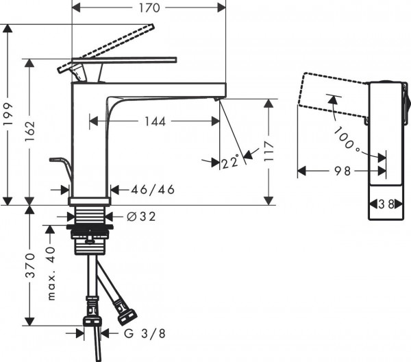 1 Gats Mengkraan Hansgrohe Tecturis E 110 Pop-up afvoergarnituur 280x230 mm Chroom