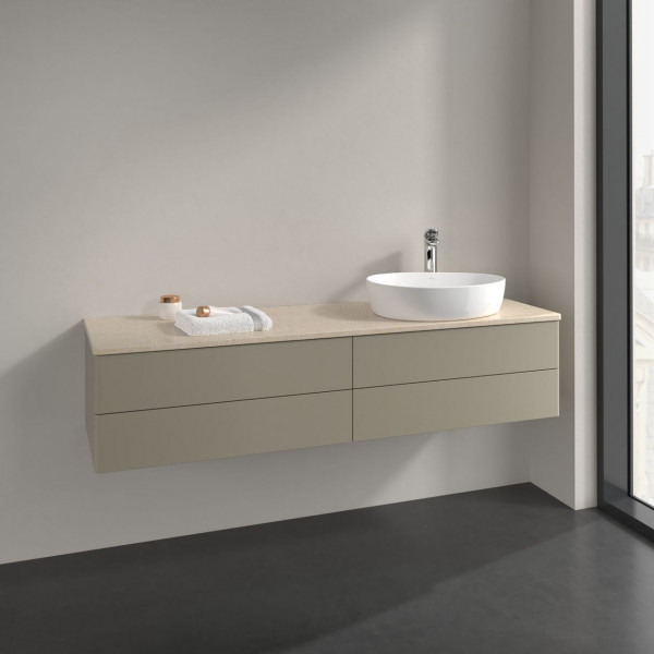 Meuble Pour Vasque à Poser Villeroy et Boch Antao à droite Lumière 1 trou 4 tiroirs 1600x360x500mm Stone Grey Matt Lacquer/Boticcino