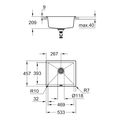 Grohe Inbouw Spoelbak K700 Unterbau 533x457x209mm