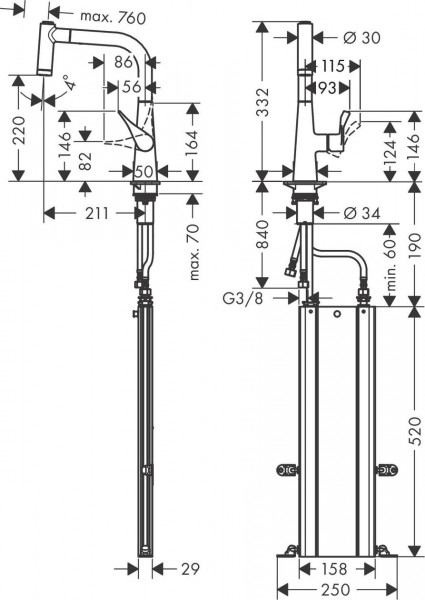 Keukenkraan Met Handdouche Hansgrohe Metris M71 sBox 2jet 220mm Chroom