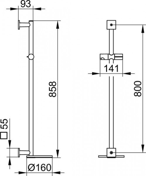 Douchestang Keuco IXMO met plank en schuifregelaar, Vierkant 858 mm Chroom/Donkergrijs