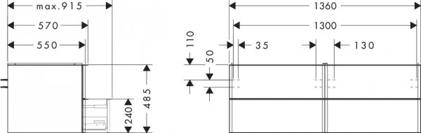 Wastafelmeubel Voor Opzet Waskom Hansgrohe Xelu Q 4 laden 1360x550x485mm Glanzend Wit/Chroom