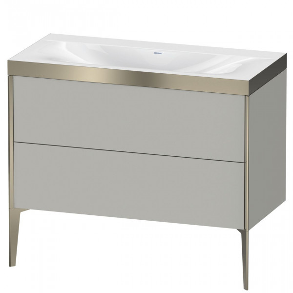 Ensemble Meuble Salle De Bain Duravit XViu Lavabo c-bonded cadre P, Meuble 2 tiroirs 1000mm Gris béton mat/Champagne XV4711NB107P