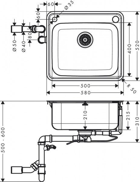 Hansgrohe Inbouw Spoelbak S41 S412