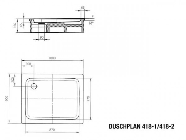 Kaldewei Duschplan douchebak plaatstaal 90x100x6.5 rechthoekig met Styropordrager wit 431848040001