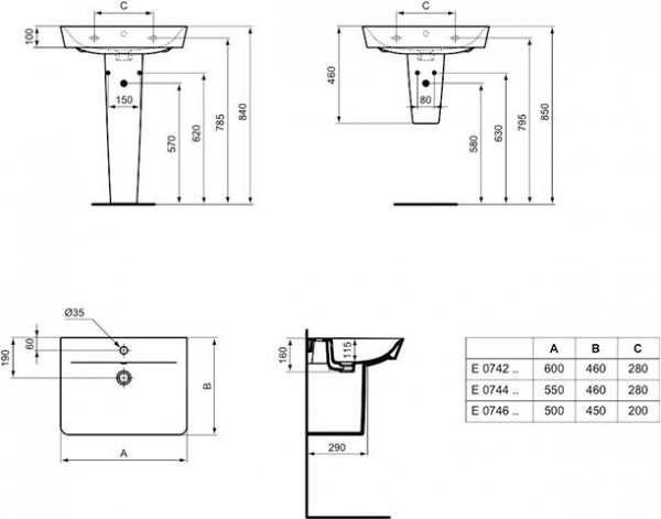 Ideal Standard Connect Air Wastafel Cube 600 mm (met kraangat / met overloop) (E0298)