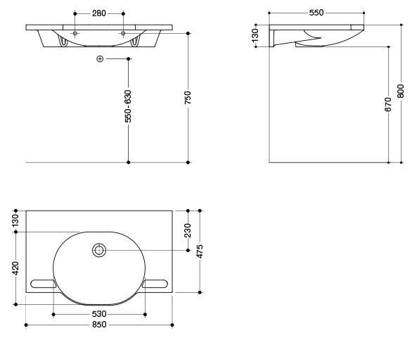 Hewi Hangende Wastafel 850 mm Alpenwit 950.11.600