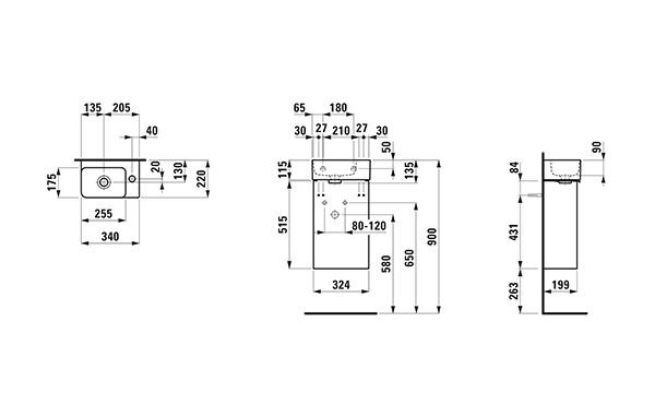 Badkamermeubel Set Laufen VAL 1 deur onderkast en wastafel, 1 gat rechts 340x630x220mm RAL