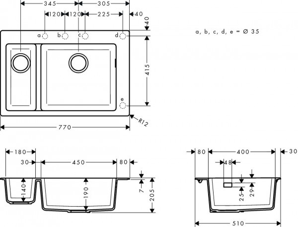 Hansgrohe Inbouw Spoelbak 180 x 450 mm S510-F635