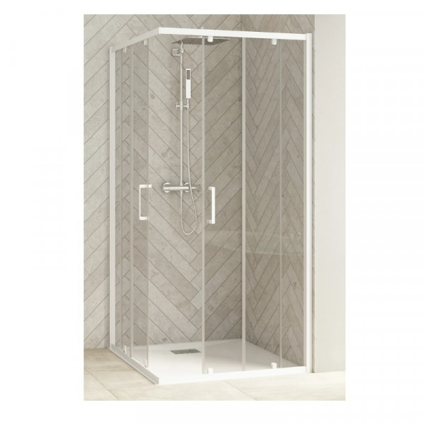 Kinedo Porte de douche coulissante SMART DESIGN avec seuil version gauche Angle A/C 1000mm Profilé blanc et Verre Transparent