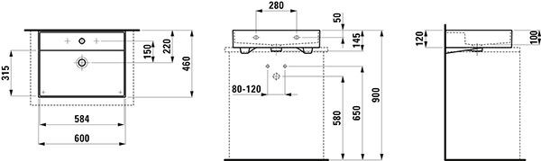 Opbouw Wastafel Laufen KARTELL overloop 460x145x600mm Grafiet Mat