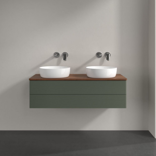 Dubbel Wastafelmeubel Villeroy en Boch Antao 1200x360x500mm Leaf Green Matt Lacquer/Warm Walnut