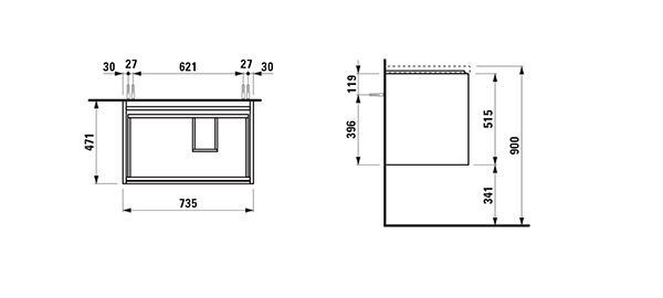 Wastafel Onderkast Laufen LANI Spoelbak rechts voor Living Square 471x735x515mm Grijs verkeer