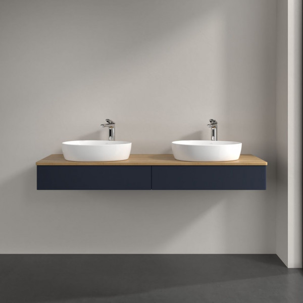 Dubbel Wastafelmeubel Villeroy en Boch Antao 1600x190x500mm Midnight Blue Matt Lacquer/Honey Oak