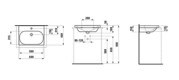 Opbouw Wastafel Laufen LUA 1 gat, overloop 460x180x600mm Bahamabeige