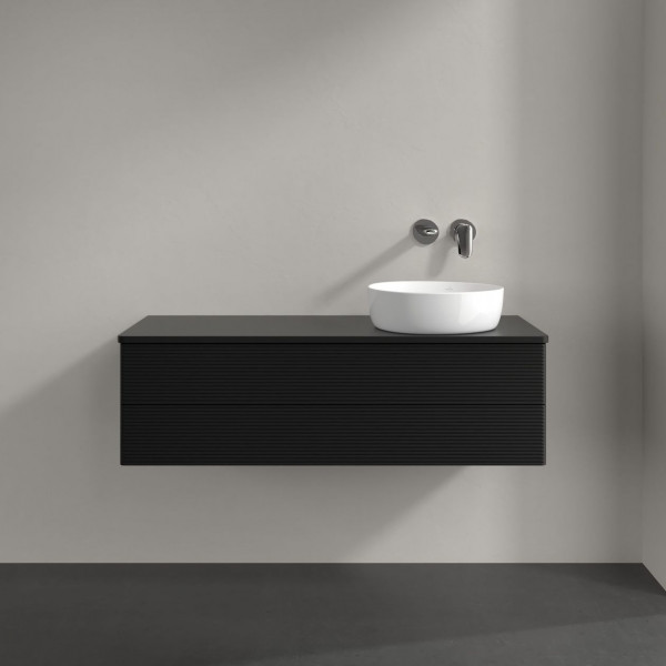 Wastafelmeubel Voor Opzet Waskom Villeroy en Boch Antao 1200x360x500mm Black Matt Laquered