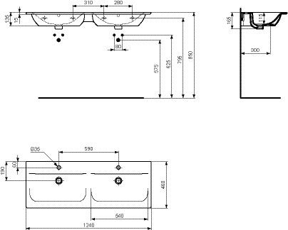 Ideal Standard Connect Air Dubbele wastafel  1240 x 460 mm (E02)