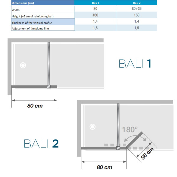 Kinedo BALI Badwand 820mm Zwart