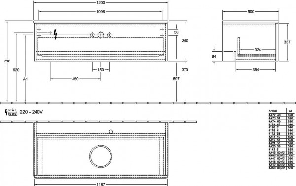 Wastafelmeubel Voor Opzet Waskom Villeroy en Boch Antao 1200x360x500mm Black Matt Laquered