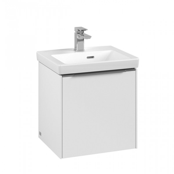 Villeroy & Boch Subway 3.0 wastafelonderkast 45x40x35cm met 1 linksdraaiende softclose deur met aluminium glanzende greep spaanplaat Pure white C58100VF