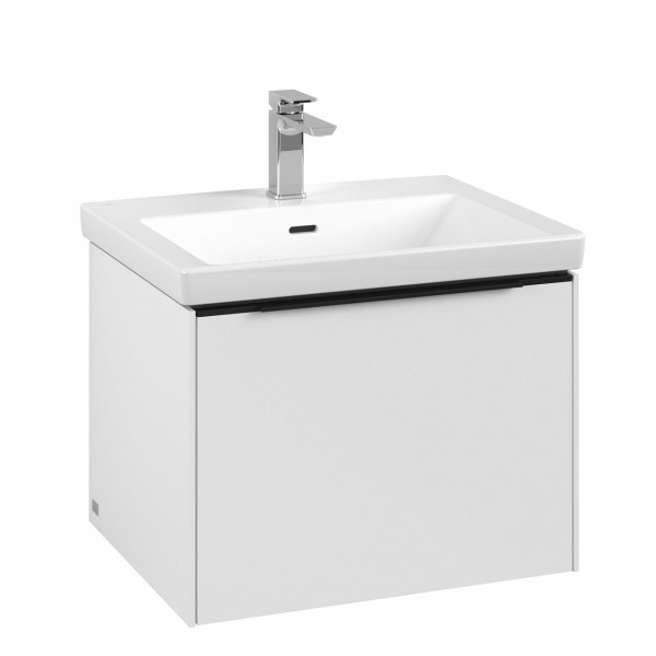 Villeroy & Boch Subway 3.0 wastafelonderkast 60x40x45cm met Volcano Black greep 1 softclose lade 1 sifonuitsparing spaanplaat Pure White C57701VF