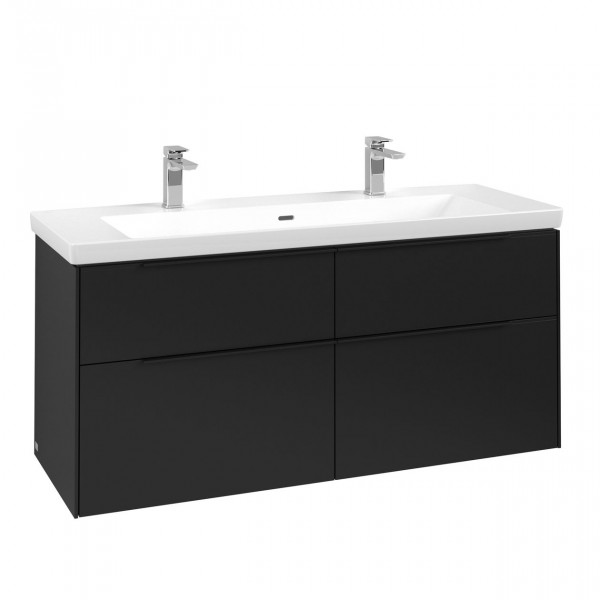 Villeroy & Boch Subway 3.0 wastafelonderkast 130x55x45cm met Volcano Black greep 4 softclose lades 1 sifonuitsparing spaanplaat volcano black c60201vl