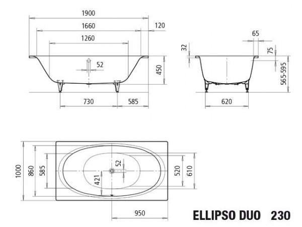 Kaldewei Standaard Bad model 230 Ellipso Duo (286000010)