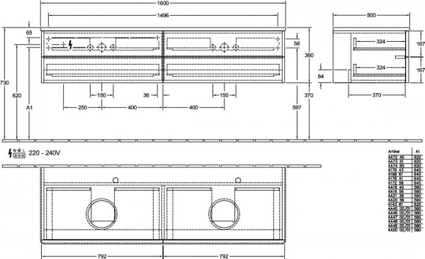 Dubbel Wastafelmeubel Villeroy en Boch Antao 1600x360x500mm Stone Grey Matt Lacquer