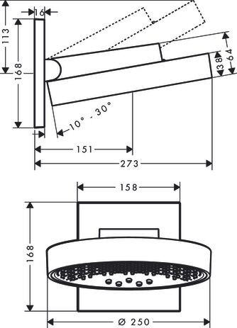 Hansgrohe Rainfinity PowderRain hoofddouche 250 3jet met douchearm 10-30° verticaal kantelbaar Ø25cm chroom 26232000