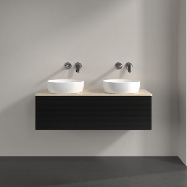 Dubbel Wastafelmeubel Villeroy en Boch Antao 1200x360x500mm Black Matt Laquered/Boticcino