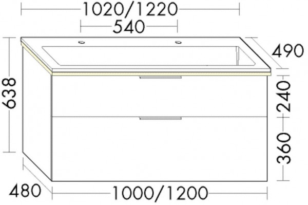 Set Meuble Salle De Bain Burgbad Eqio Lavabo double, Meuble 2 tiroirs éclairés 1020x638mm Personnalisable Laqué SHCT102-PN648