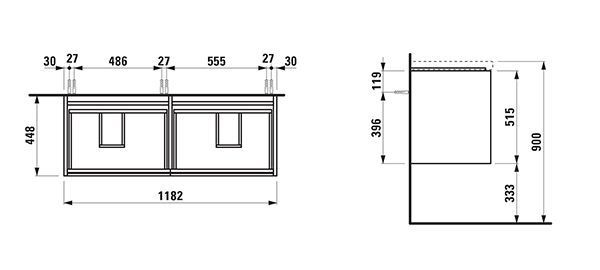 Dubbel Wastafelmeubel Laufen LANI voor Lua 448x1182x515mm Glanzend Wit