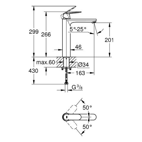 Grohe Wastafelmengkraan Eurosmart Cosmopolitan Grootte XL rechthoekige Chroom