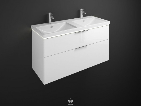 Set Meuble Salle De Bain Burgbad Eqio Double Lavabo, Meuble 2 tiroirs éclairés 1230x665mm Personnalisable SEZC123-PN258