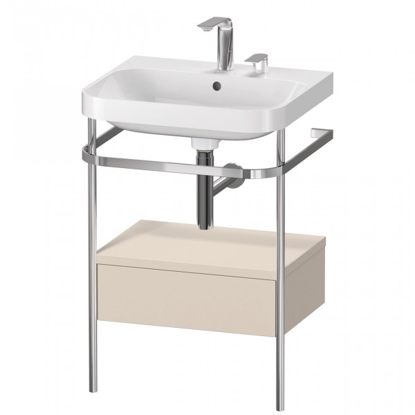 Set Meuble Salle De Bain Duravit Happy D.2 Plus Lavabo 2 trous, Console métallique, 1 tiroir 575mm Taupe Super Mat HP4840E8383