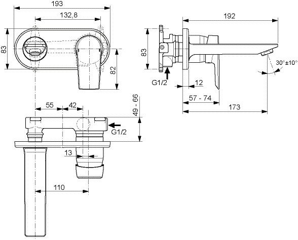 Ideal Standard Tesi afbouwdeel voor inbouw 2-gats wandkraan m. vaste uitloop 5l/min chroom A6578AA