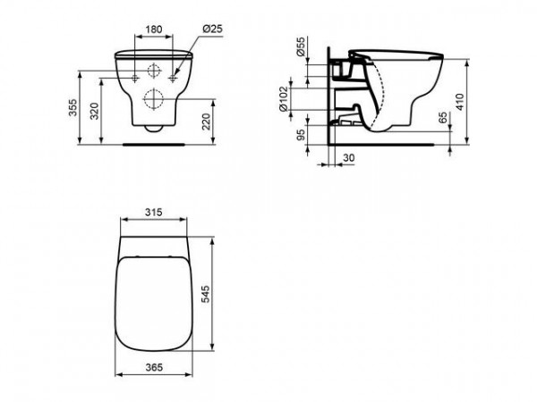 Ideal Standard WC Pot CONNECT E Muurschildering Holle bodem Randloos 360x540x350mm Wit