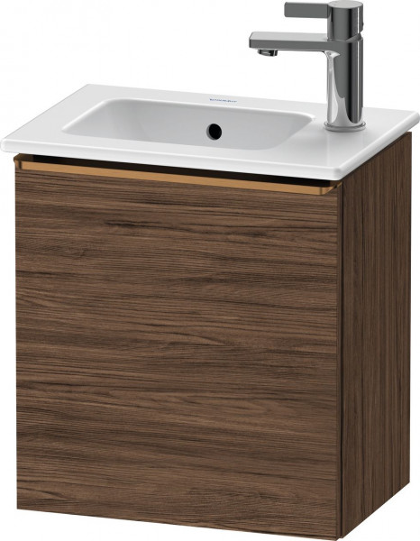 Meuble Lave-Mains Duravit D-Neo porte droite, poignée bronze 410mm Noyer foncé mat DE4259R04210000