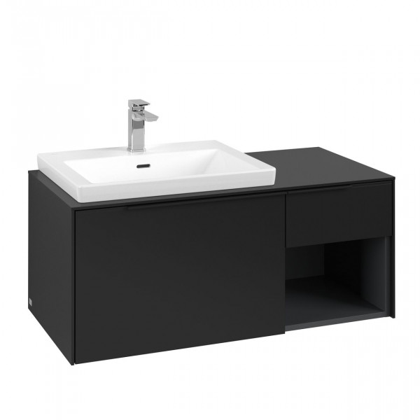 Villeroy & Boch Subway 3.0 wastafelonderkast 105x40x50cm met Volcano Black greep 2 softclose lades 1 sifonuitsparing links spaanplaat volcano black c57201vl