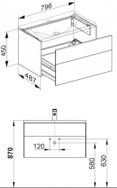 Wastafel Onderkast Keuco Royal Reflex 1 lade, 796x450x487mm Glanzend Wit