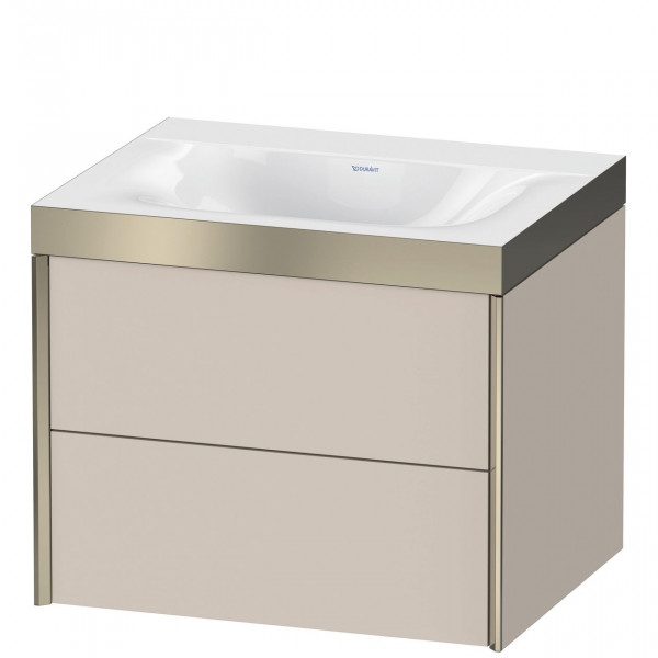 Ensemble Meuble Salle De Bain Duravit XViu Mural, Lavabo c-bonded cadre P, Meuble 2 tiroirs 600mm Taupe Super Mat/Champagne XV4614NB183P