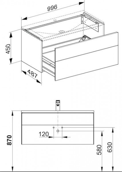 Wastafel Onderkast Keuco Royal Reflex 1 lade, 996x450x487mm Magnolia