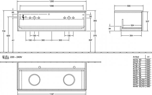 Dubbel Wastafelmeubel Villeroy en Boch Antao 1200x360x500mm Midnight Blue Matt Lacquer