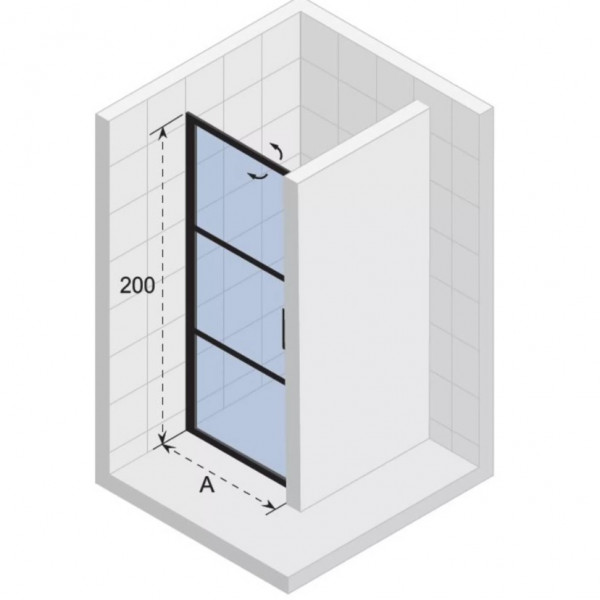 Riho Grid draaideur 100x200cm zwart profiel en helder glas GB1100000