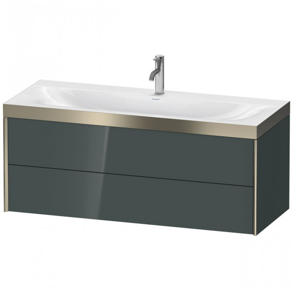 Ensemble Meuble Salle De Bain Duravit XViu Mural, Lavabo c-bonded cadre P 1 trou, Meuble 2 tiroirs 1200mm Gris Dolomite Brillant/Champagne XV4617OB138P