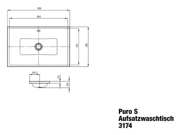 Countertop wastafel Kaldewei , model 3174 met overloop Puro (909006003)