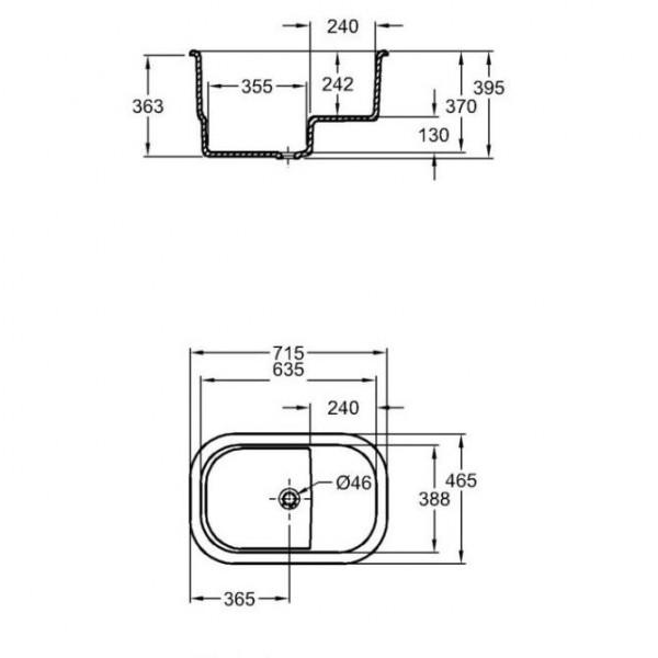 Geberit Klein Bad Varicor Ingebouwd babybadje 715x465x395mm