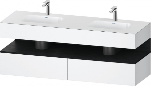 Set Meuble Salle De Bain Duravit Qatego 2 lavabos, 2 tiroirs, 1 niche 1600mm Chêne Noir Mat/Blanc Mat QA4797016180000